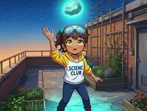 Panel 5 of "The Secret Above the City", an AI-generated anime comic