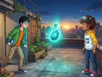 Panel 6 of "The Secret Above the City", an AI-generated anime comic